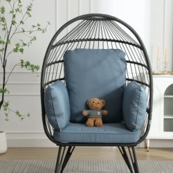 MOONMISS Rattan Water Resistant UV Resistant Cushio Egg Basket Chairs with a Teddy Bear-Blue